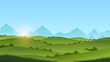 Summer meadow landscape vector Illustration with green grass and blue sky.