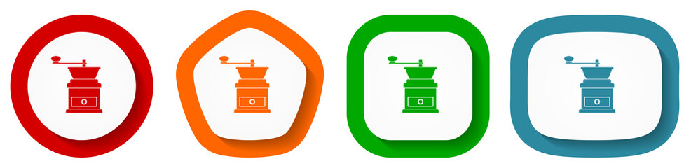 Aufkleber - Retro coffee grinder vector icons, set of pentagon, square, oval and circle shape buttons