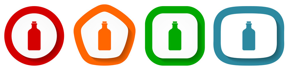Fototapete - Bottle, drink vector icon set, flat design buttons on white background