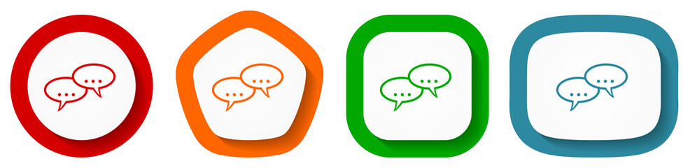 Fototapete - Forum vector icon set, flat design chat buttons on white background