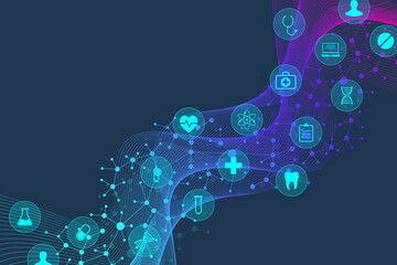 Wall Mural - medical abstract background with health care icons. medical technology network concept. connected li