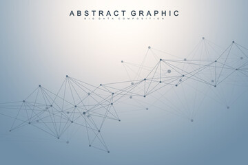 Wall Mural - Big data visualization. Geometric abstract background visual information complexity. Futuristic infographics design. Technology background with connected line and dots, wave flow illustration