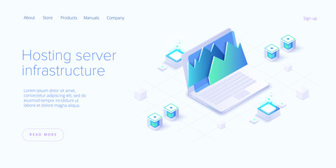 Wall Mural - big data analysis in isometric vector illustration. abstract datacenter or data hosting server. сomp