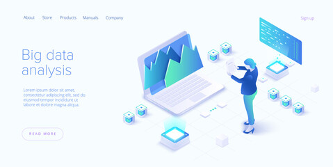 Wall Mural - big data analysis in isometric vector illustration. abstract datacenter or data hosting server. .com