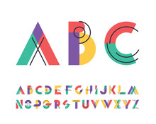 Lines And Colorful Blocks' Latin Font, Graphical Decorative Alphabet.