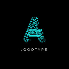 Aufkleber - Cyber letter A for digital technology logo concept. Contour circuit style monogram for artificial intelligence product symbol, robotic system logo and vector type design