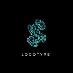 Aufkleber - Cyber letter S for digital technology logo concept. Contour circuit style monogram for artificial intelligence product symbol, robotic system logo and vector type design