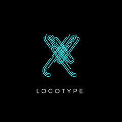 Aufkleber - Cyber letter X for digital technology logo concept. Contour circuit style monogram for artificial intelligence product symbol, robotic system logo and vector type design
