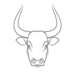 Stencil of stylized bull outline on white background. Line art. Stencil art. Linear drawing.