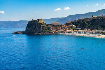 Wall Mural - View of Scilla with its famous Castello Ruffo. Scilla is one of the prettiest villages of Calabria, Italy