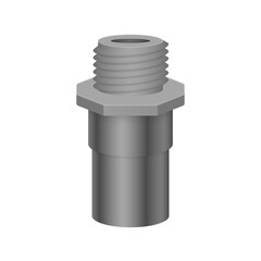 PVC or plastic pipe fitting vector icon. Adapter type consist of slip socket opening one end and male NPT thread. Part for installation in pipeline system for plumbing, drainage, vent and water supply