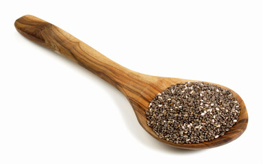 Wall Mural - Chia Seeds Wood Spoon on white Background - Isolated