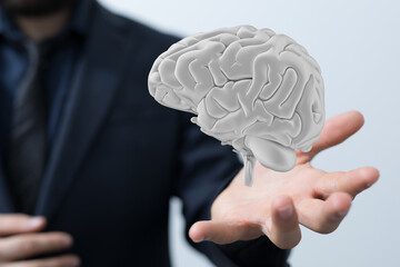 Poster - 3d rendering of human brain on technology background