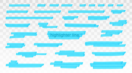 Wall Mural - Blue highlighter lines set isolated on transparent background. Marker pen highlight underline strokes. Vector hand drawn graphic stylish element