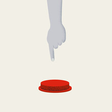 Red Button Vector Concept. Symbol Of Start, Launch, Kick Off Or Panic Switch, Warning Sign.