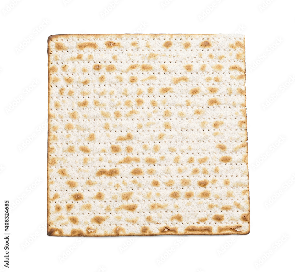 Jewish flatbread matza for Passover on white background