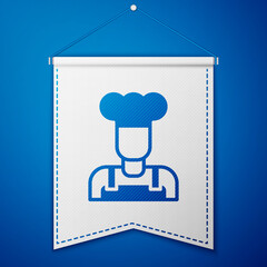 Sticker - Blue Cook icon isolated on blue background. Chef symbol. White pennant template. Vector.