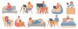 Work from homes. Man and woman freelancers in room interior working in computer or laptop. People in home offices in quarantine vector set. Illustration freelancer sitting at workplace home