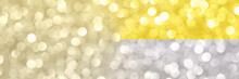 Bokeh Circle With Gold Sparkles Background. Yellow And Grey Glitter Backdrop. Golden Texture. New Year Luxury Snow. Copyspace. Shimmer Confetti Wallpaper. Dreamy Shiny Design Detail