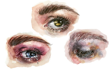 Watercolor eyes isolated illustration emotions and makeup