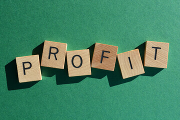 Wall Mural - Profit, word isolated on green background