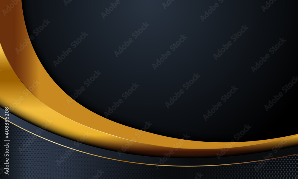 Black navy and gold curve with gold lines background. - obrazy, fototapety, plakaty 