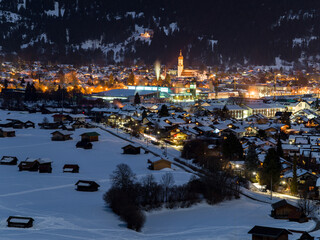 Wall Mural - Winter skyline of city in the mountains - Garmisch-Partenkirchen, Germany