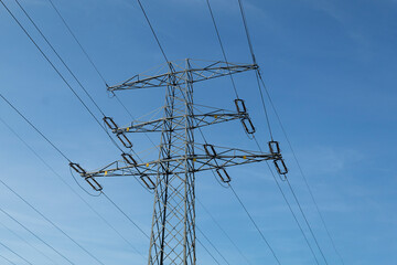 High voltage electrical wires on metal supports