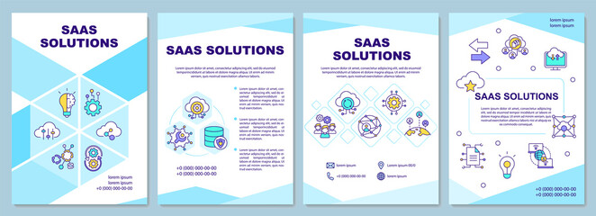 Wall Mural - SaaS solutions brochure template. Delievering of software services. Flyer, booklet, leaflet print, cover design with linear icons. Vector layouts for magazines, annual reports, advertising posters