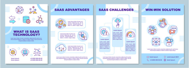 What is SaaS technology brochure template. SaaS Advantages. Flyer, booklet, leaflet print, cover design with linear icons. Vector layouts for magazines, annual reports, advertising posters