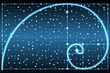 Glowing fibonacci spiral or golden ratio symbol on dark background