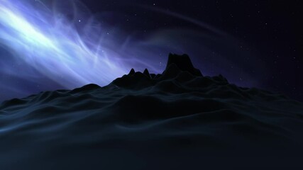 Wall Mural - Abstract 3d mountains landscape with mystic starry sky. Fantasy dark 3d terrain with artistic hills. The mountain mesh in the deep space. 