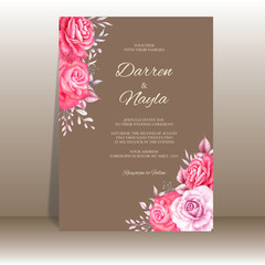 Beautiful wedding invitation card with watercolor flowers