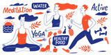 Fototapeta Dinusie - Healthy lifestyle vector design with people, elements and lettering