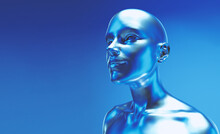 3d Rendered Illustration Of The Futuristic Alien Woman. Sci-fi Fantasy Portrait In Cyberpunk Aesthetics Style.