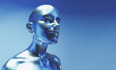 Aufkleber - 3d rendered illustration of the futuristic alien woman. Sci-fi fantasy portrait in cyberpunk aesthetics style.