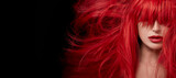 Fototapeta  - Sensual sexy beauty portrait of a red haired young woman with a healthy shiny long hair