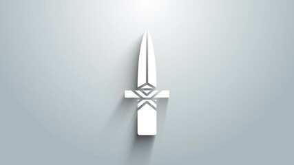 Poster - White Dagger icon isolated on grey background. Knife icon. Sword with sharp blade. 4K Video motion graphic animation