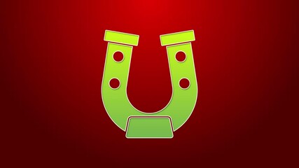 Sticker - Green line Horseshoe icon isolated on red background. 4K Video motion graphic animation