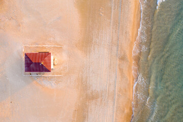 Wall Mural - Lifeguard station on a Mediterranean Beach, Aerial view. 