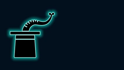 Sticker - Glowing neon line Magician hat icon isolated on black background. Magic trick. Mystery entertainment concept. 4K Video motion graphic animation