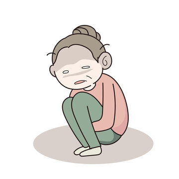 うずくまる元気がない中年女性