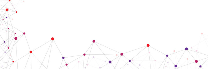 Website header or banner design with abstract geometric background and connecting dots and lines. Global network connection. Digital technology with plexus background and space for your text.