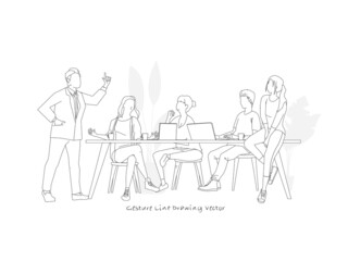 Wall Mural - group conversation people. Gesture drawing line vector.