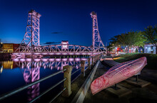 Bridge 13 Over The Welland Canal With A Pink Canoe At Night