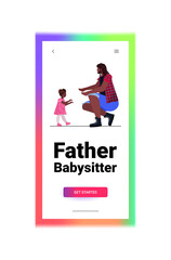 Wall Mural - african american father playing with little daughter parenting fatherhood concept dad spending time with his kid vertical copy space full length vector illustration