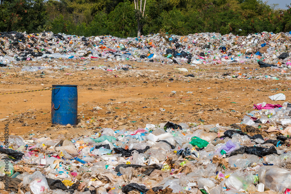 garbage dump pile in trash dump or landfill,truck is dumping the gabage ...