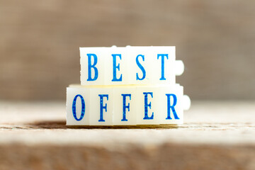 Poster - Letter block with blue color word best offer on wood background