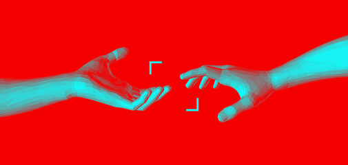 hands reaching towards each other. concept of human relation, togetherness or partnership. 3d vector