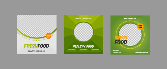 Wall Mural - set of healthy food social media post, restaurant social media post, food delivery poster vector tem